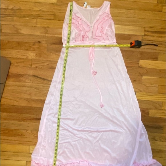 Vintage 50s Empress sheer long Lingerie Dress nightgown ruffle nylon SLIP PINK L - Picture 8 of 11